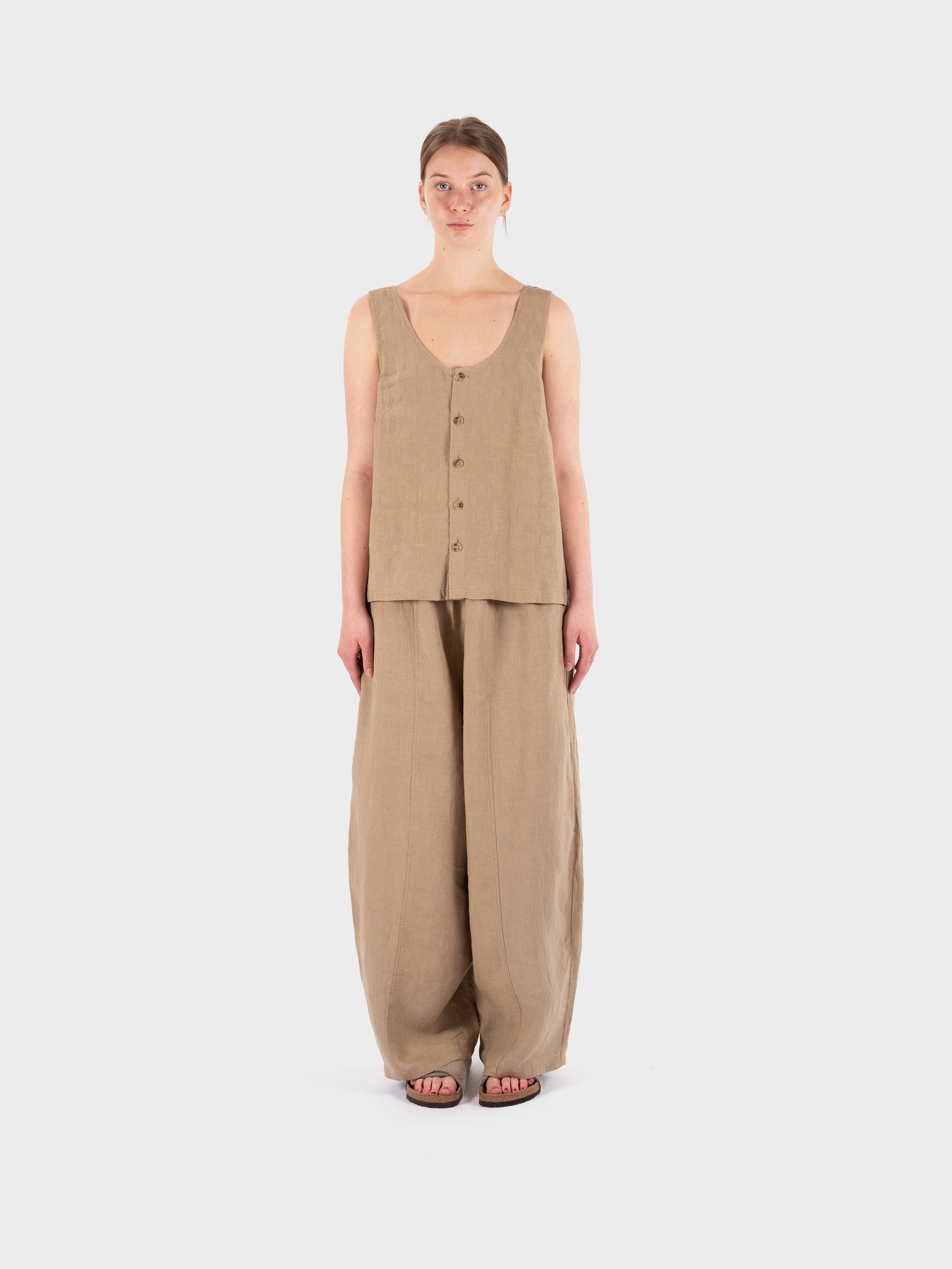 L.F Markey Basic Button Front Tank - Stone